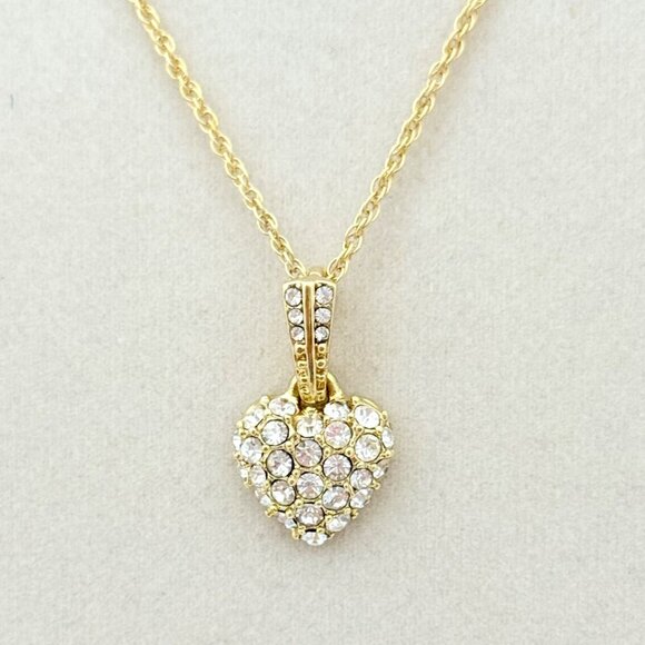 Vintage Monet Gold Tone Heart Necklace w/Crystal Rhinestones In Box - Picture 4 of 8
